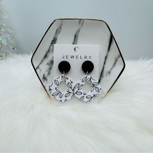 Chic Black & White Floral Graffiti Acrylic Dangle Earrings